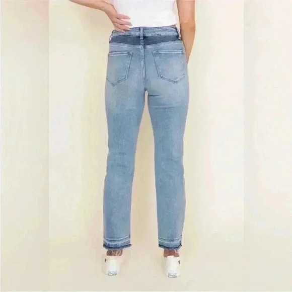 Flying Monkey sz 26 two tone color block jean frayed hem high waist best seller - Picture 3 of 10